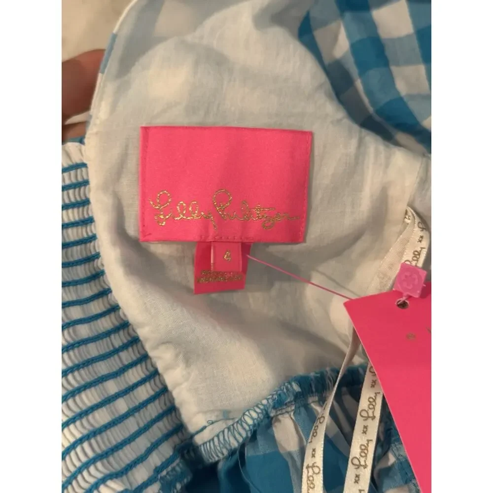 LILLY PULITZER NWT $138 Sarafina Short Sleeve Crinkle Gingham‎ Blouse Top Size 4